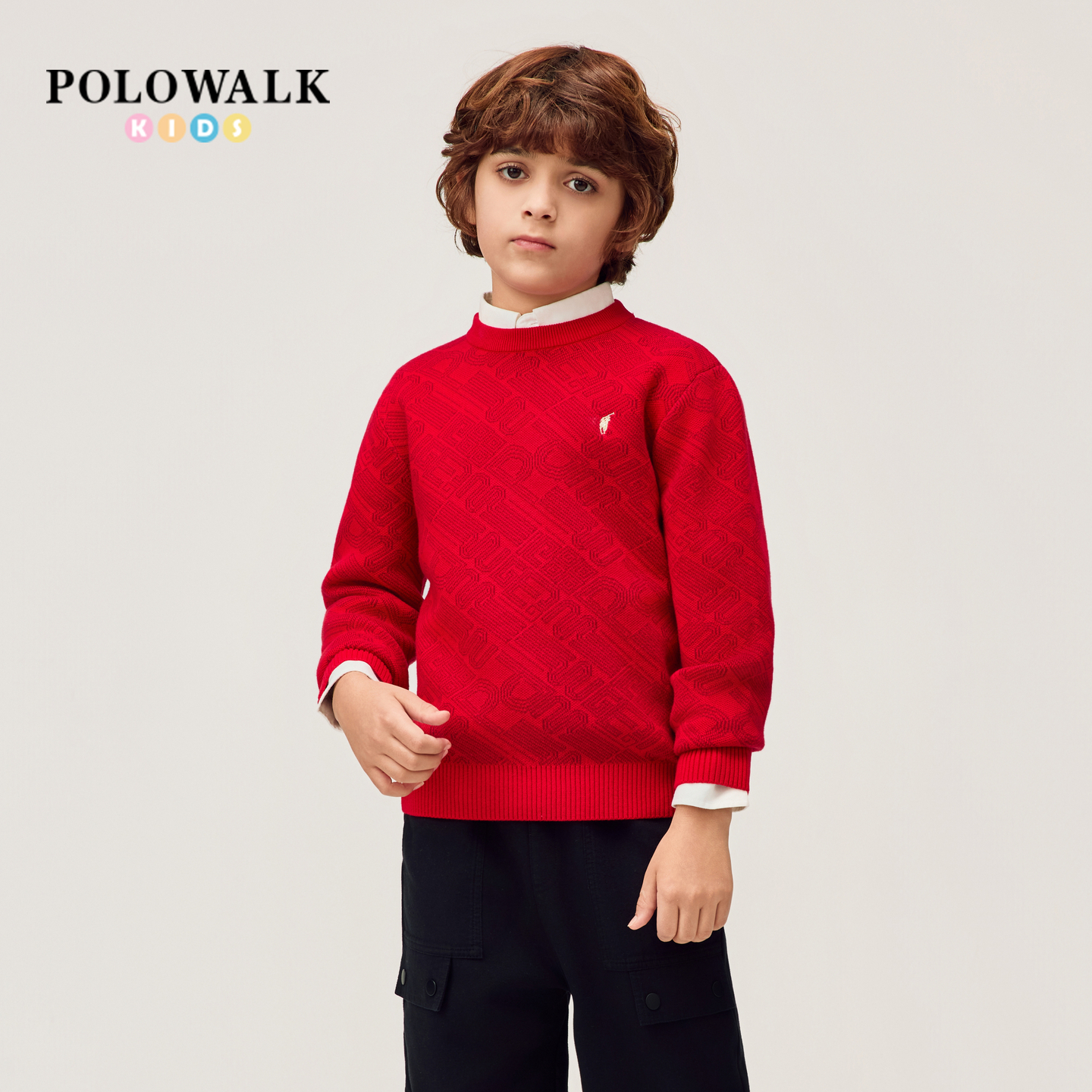 【新年款 100%】POLOWALK童装男童针织衫2026新品提花圆领针织衫