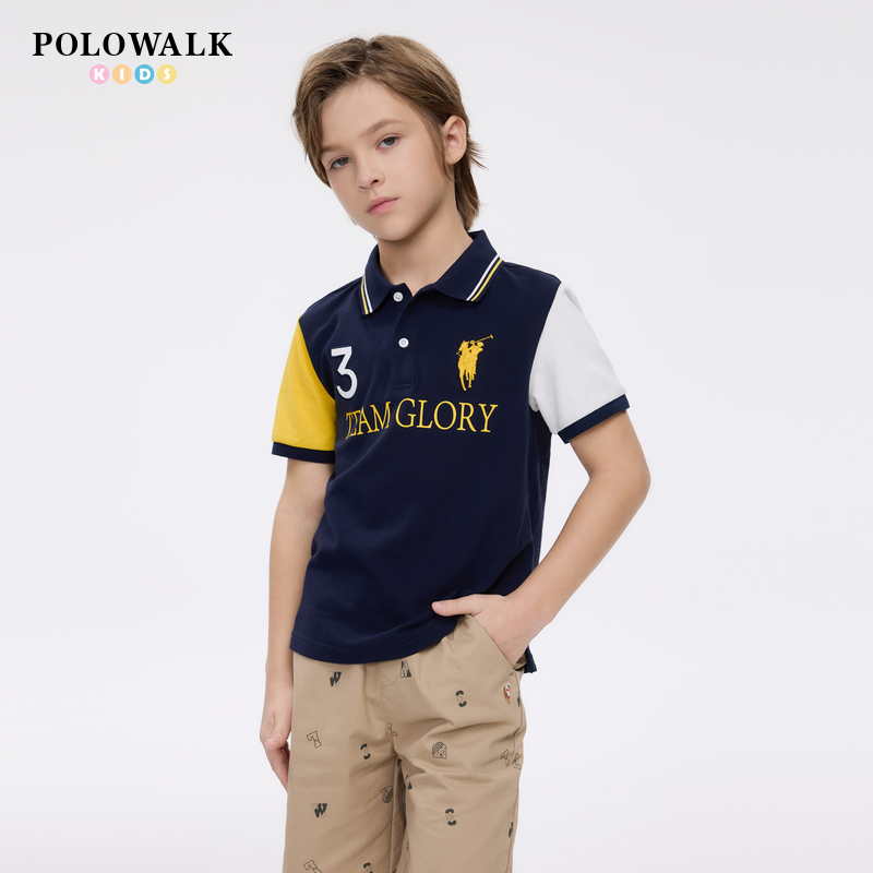 撞色童装短袖衫男童新品休闲上衣