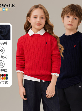 【100%棉】POLOWALK童装经典款绞花式针织衫秋冬新款男童女童毛衣