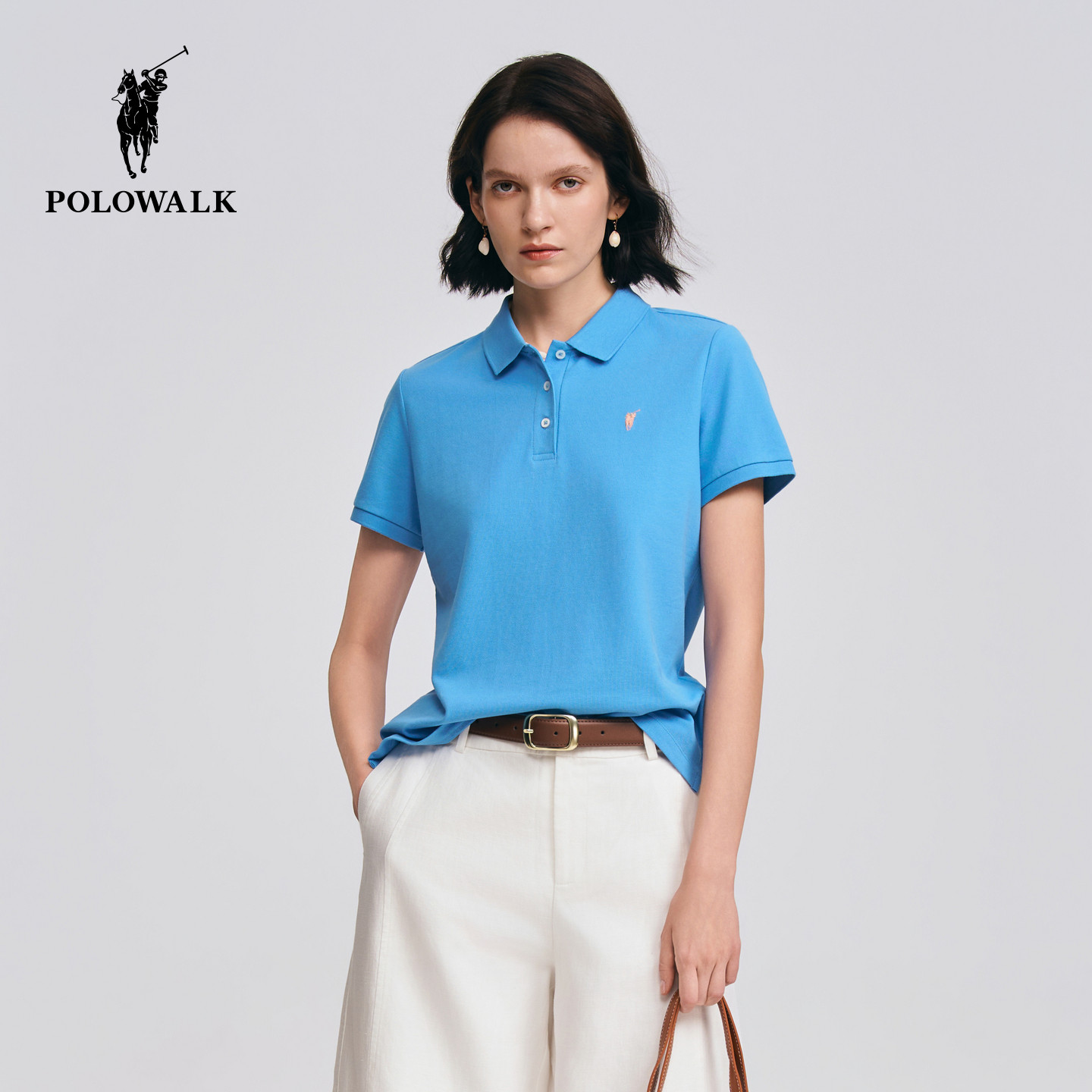 POLOWALK女式短袖2026春季新品女装简约翻领短袖通勤百搭POLO衫