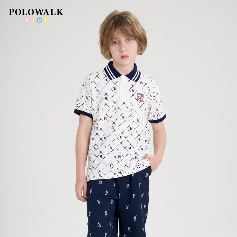 POLOWALK童装新品夏季短袖翻领T恤童装男童字母印花Polo衫