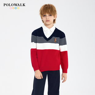 POLOWALK童装男童假两件毛衣秋冬新款中大童针织