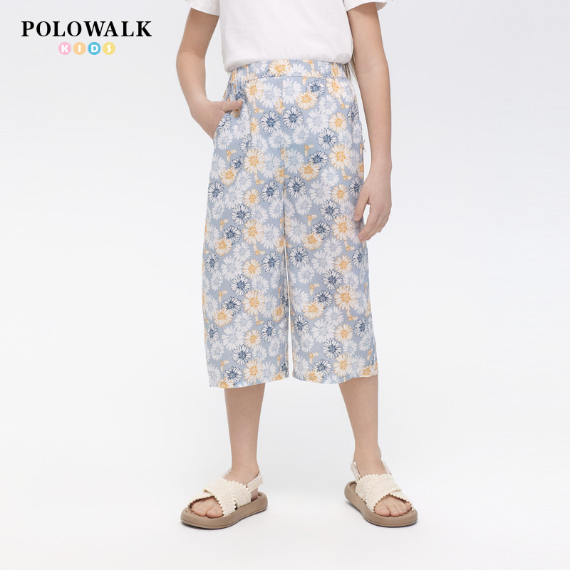 POLOWALK童装2026夏季新品女童七分裤直筒宽松休闲裤百搭碎花下装
