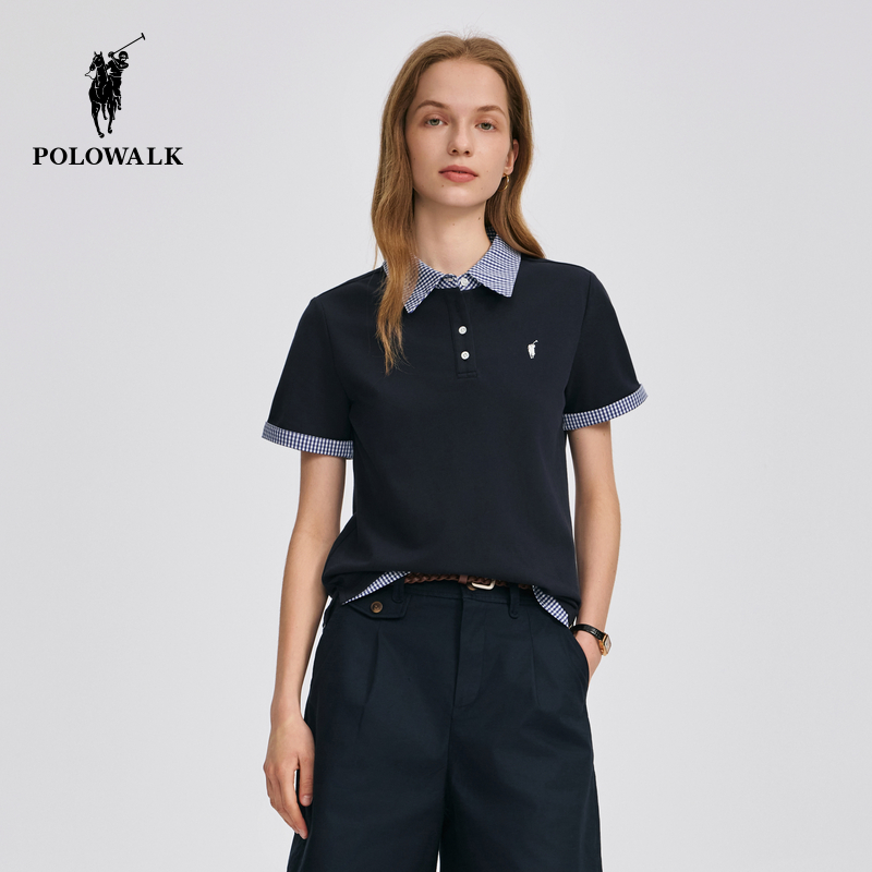 POLOWALK短袖POLO衫女式2025夏季新品翻领T恤宽松显瘦上衣