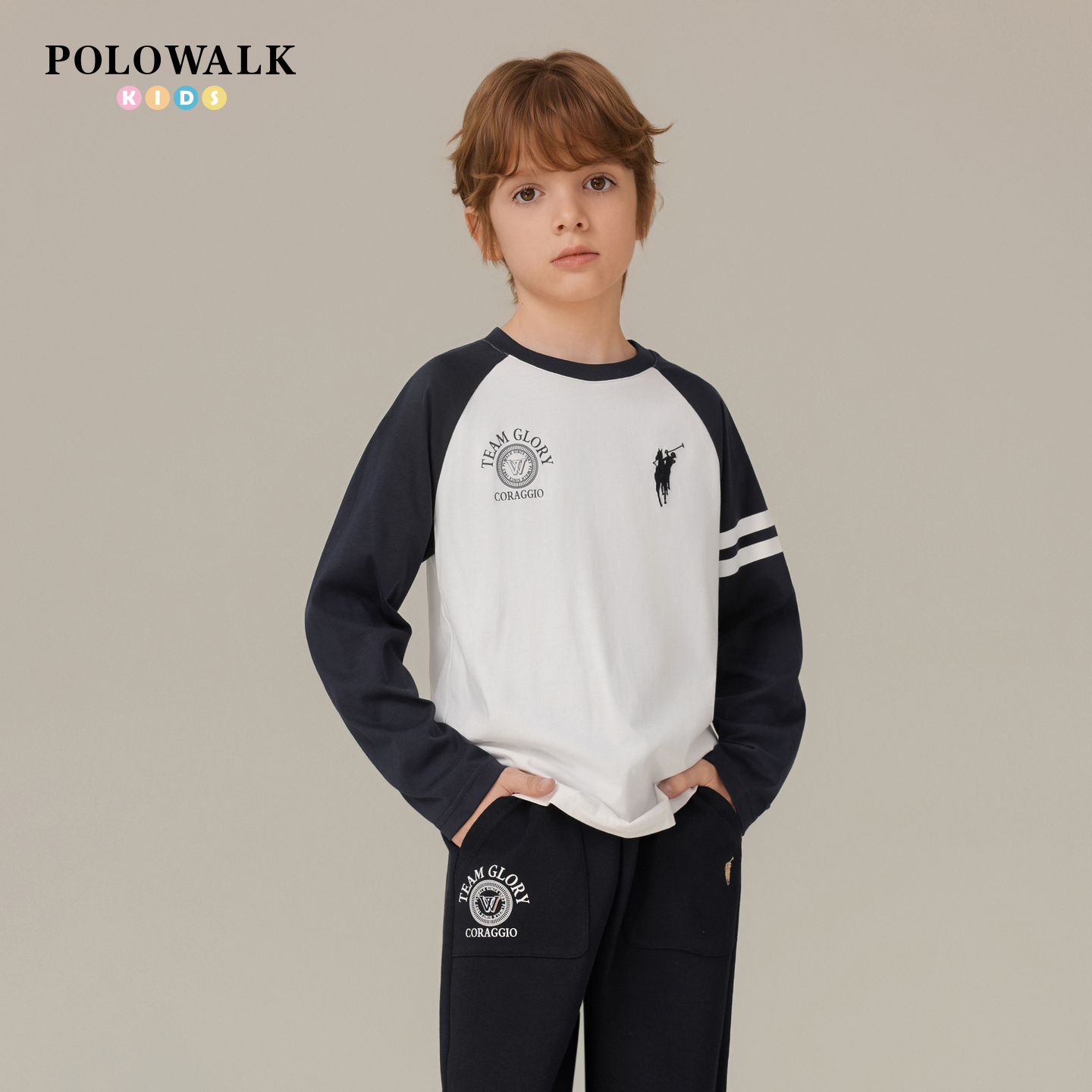 POLOWALK童装男童长袖T恤2025新品男童长袖T恤百搭气质t恤上衣男