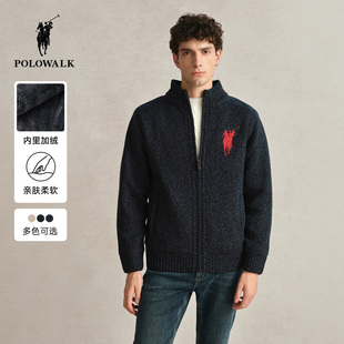 【特惠】POLOWALK男士半高领加绒针织开衫秋冬款商务通勤保暖上衣