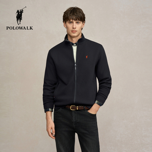 POLOWALK男式卫衣2025冬季新品加绒舒适通勤立领纯色拉链保暖外套