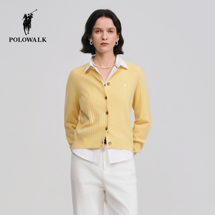 2026春季 针织衫 新品 休闲淑女纯色长袖 POLOWALK女式 针织开衫 长袖