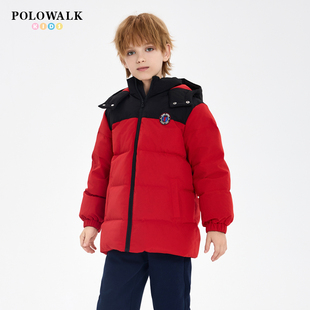POLOWALK童装秋冬新品立领长袖男童面包羽绒服拼色连帽休闲时尚