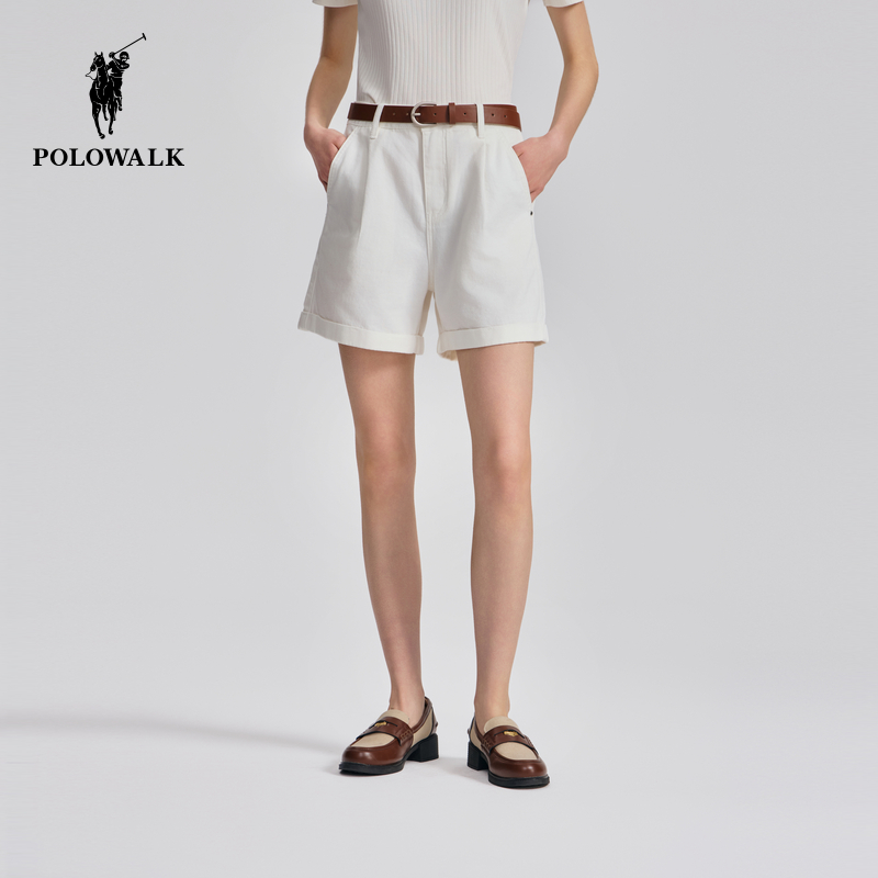 POLOWALK短裤女式2025春夏裤新品休闲百搭纯色显瘦白色牛仔短裤女