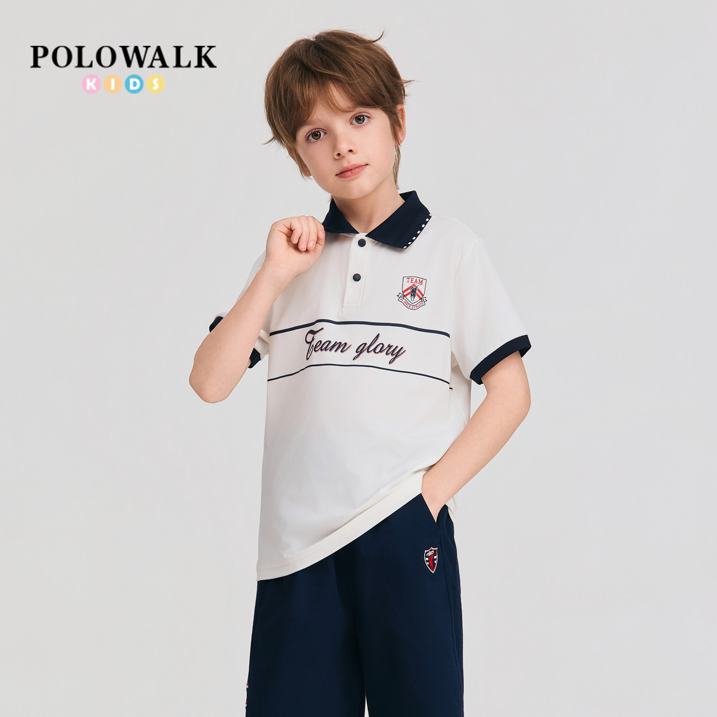 POLOWALK男童扁机提花短袖T恤