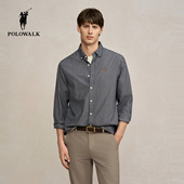 100%棉 2026春季 POLOWALK男式 长袖 衬衫 新品 商务条纹翻领衬衣男