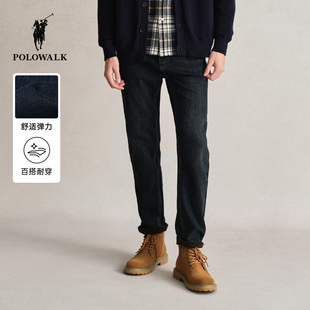 【特惠】POLOWALK男士加绒牛仔裤秋冬款百搭直筒裤弹力修身长裤子