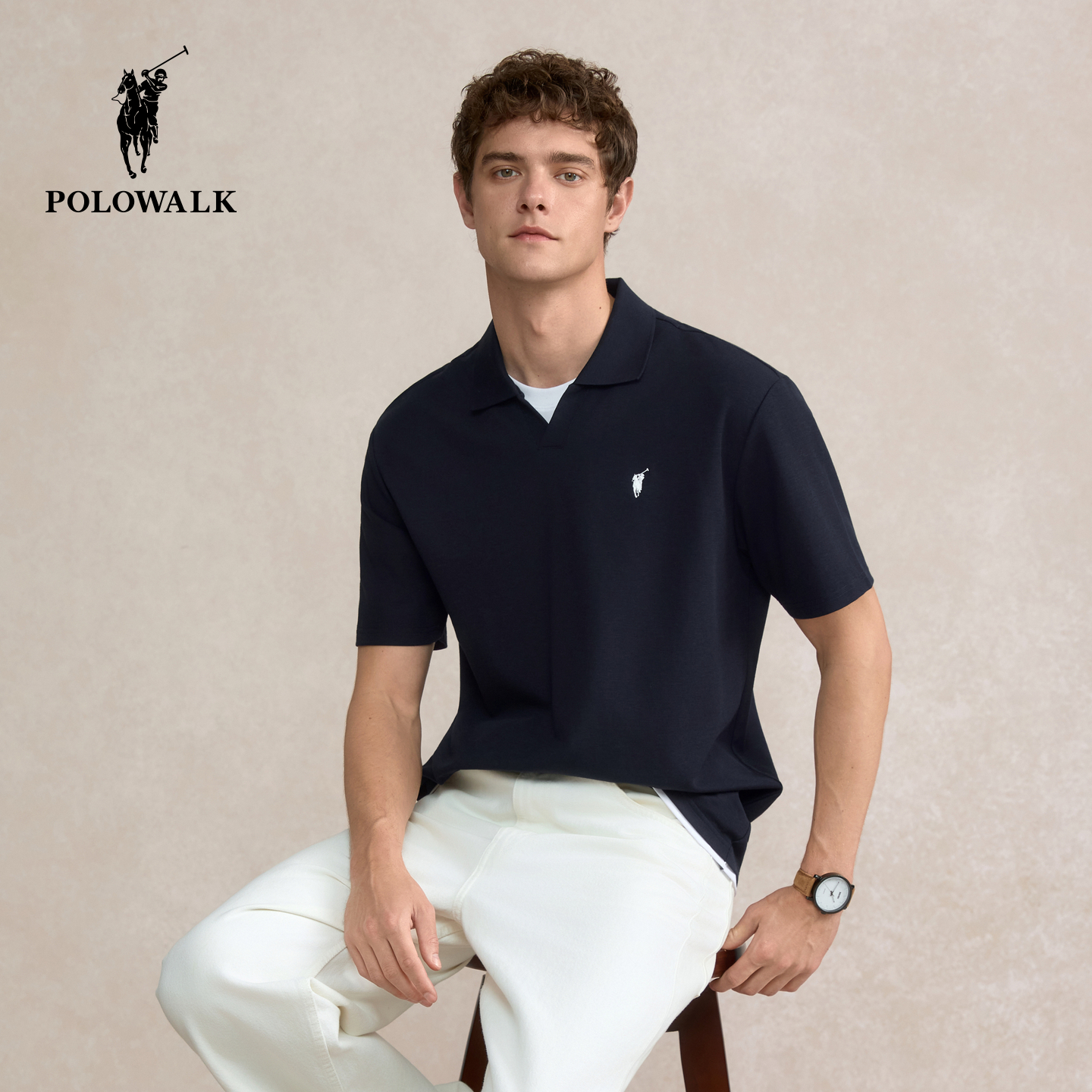 POLOWALK男式短袖POLO衫2025秋季新品假两件打底衫商务休闲上衣