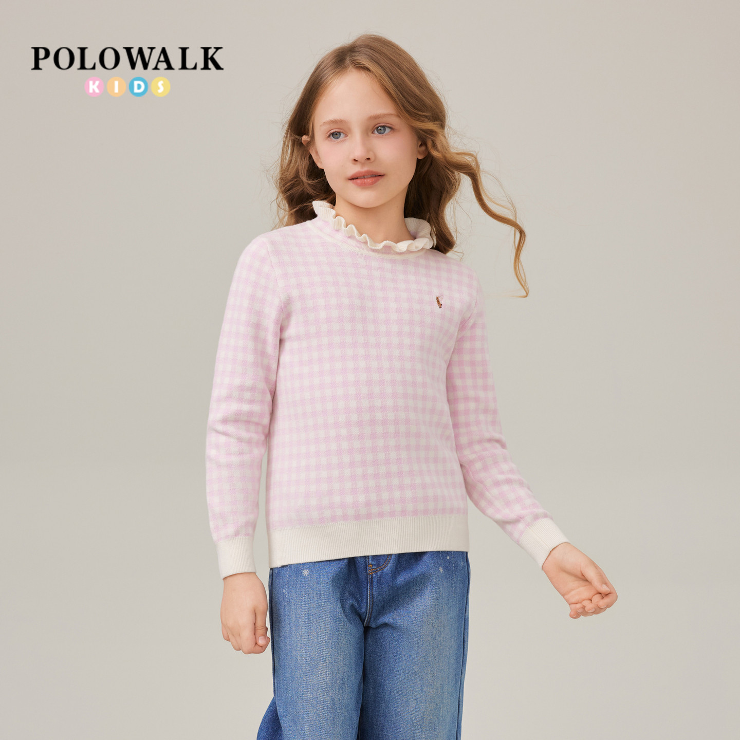 POLOWALK女童格纹针织衫