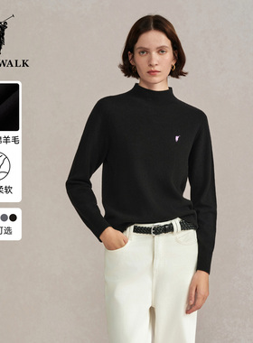【100%绵羊毛】POLOWALK女式羊毛衫2025冬季新品内搭半高领上衣女