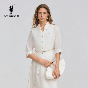 【套装】POLOWALK女式衬衫2026春季新品翻领休闲短袖衬衫A字半裙