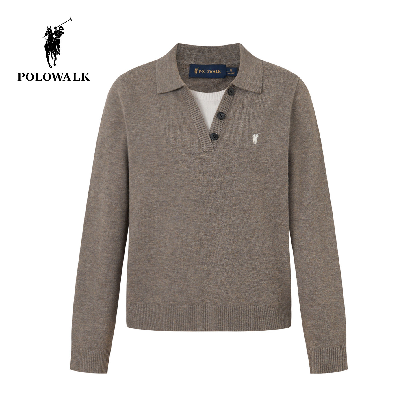 POLOWALK女式长袖针织衫2025秋季新品韩版拼翻领休闲通勤