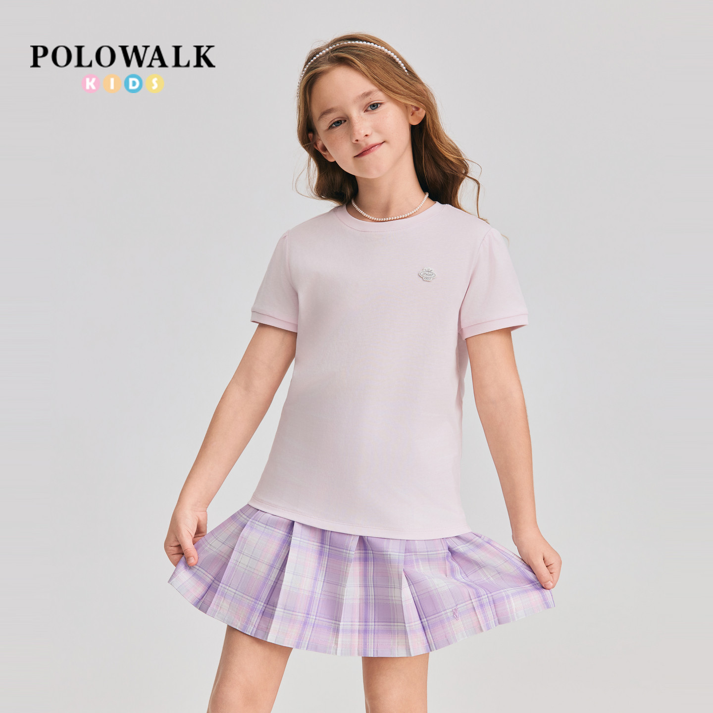 POLOWALK女童净色短袖T恤