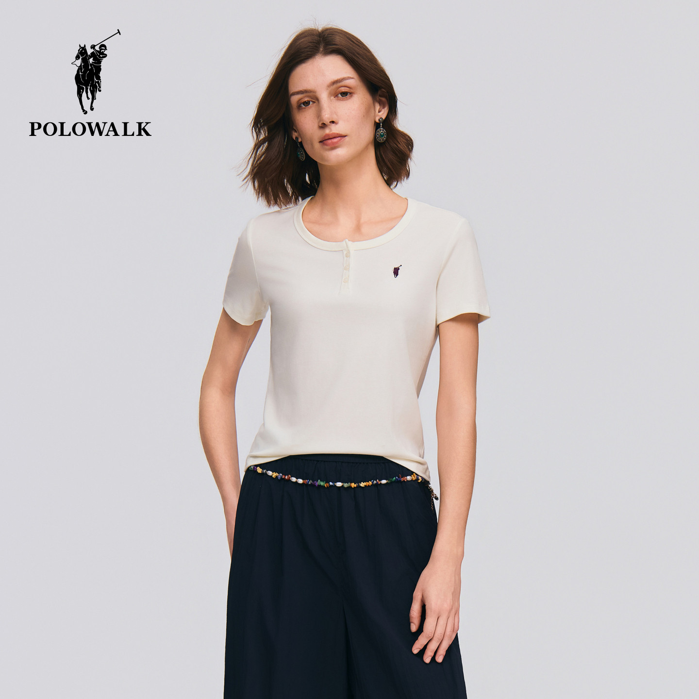 POLOWALK女式短袖圆V领T恤图片