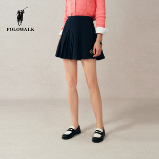 POLOWALK女士百褶半裙春夏裤新品时尚百搭通勤透气短款休闲百褶裙