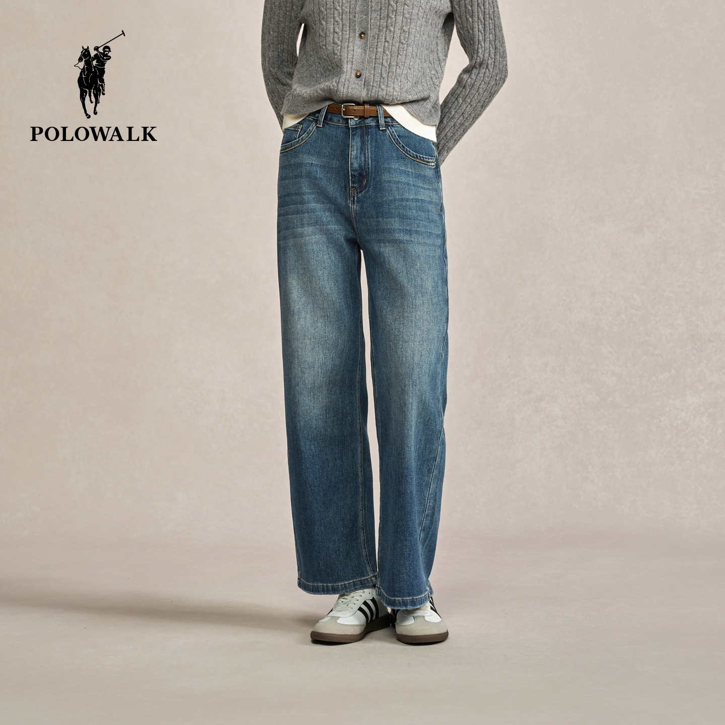 POLOWALK女式牛仔裤2025秋冬裤新品复古经典直筒百搭棉弹牛仔长裤