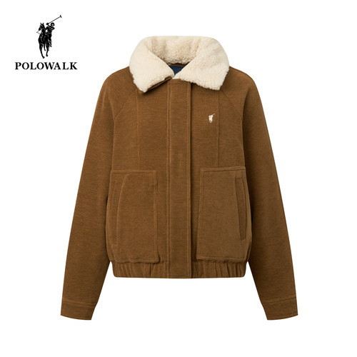 POLOWALK女式羽绒服2026冬季新品复古翻领90鸭绒细坑条羽绒外套