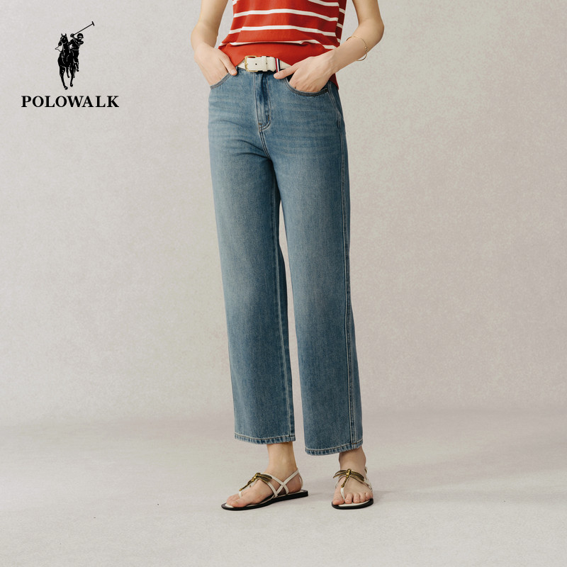 POLOWALK牛仔裤女式春夏新品休闲裤百搭显瘦高腰气质长裤子