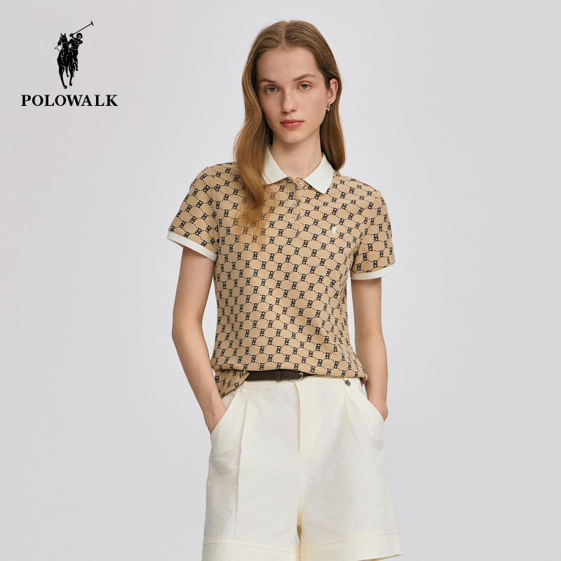 POLOWALK女式短袖POLO衫夏季新品百搭潮流印花T恤休闲上衣