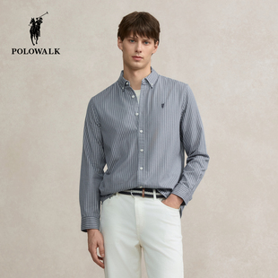 日常休闲条纹翻领衬衣开衫 POLOWALK男式 2025秋冬新品 衬衫 男 长袖