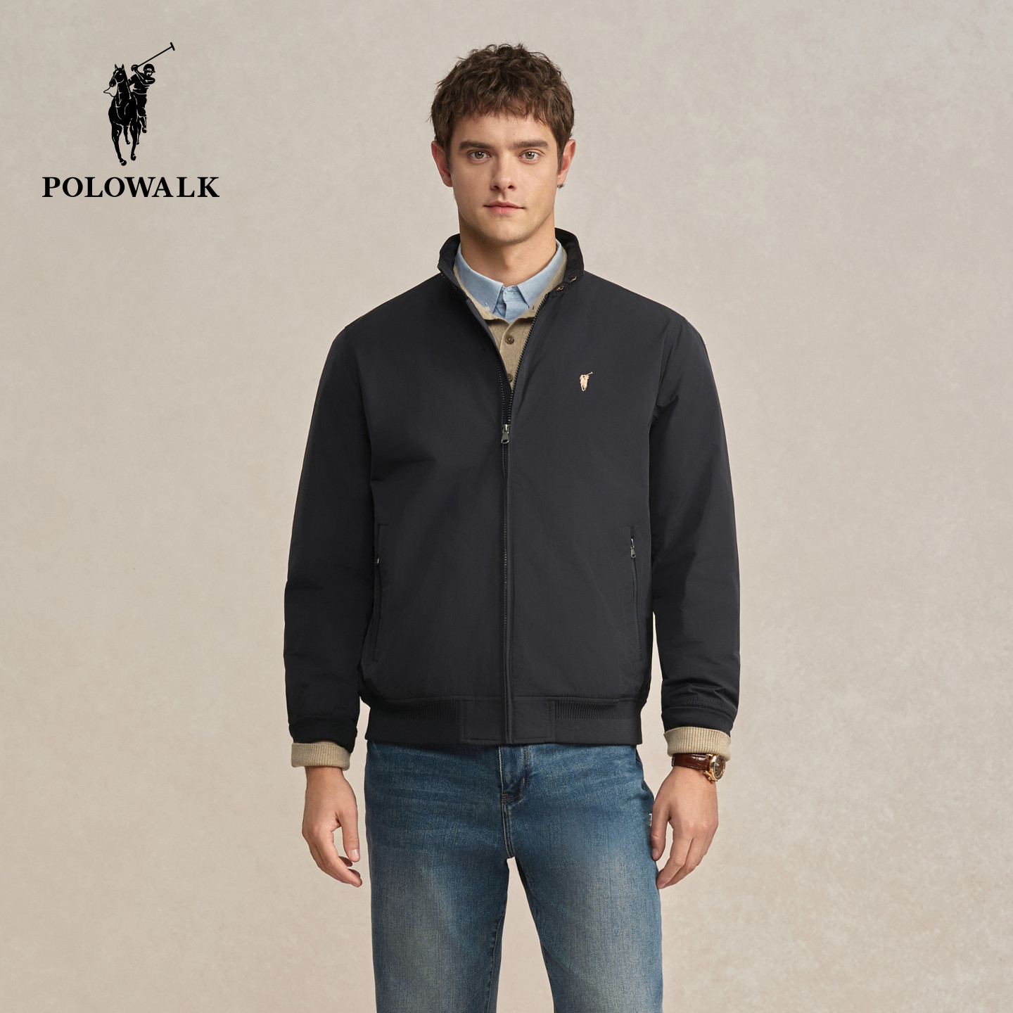 POLOWALK男式夹克2025冬季新品简约立领扣袢商务夹克男装休闲外套