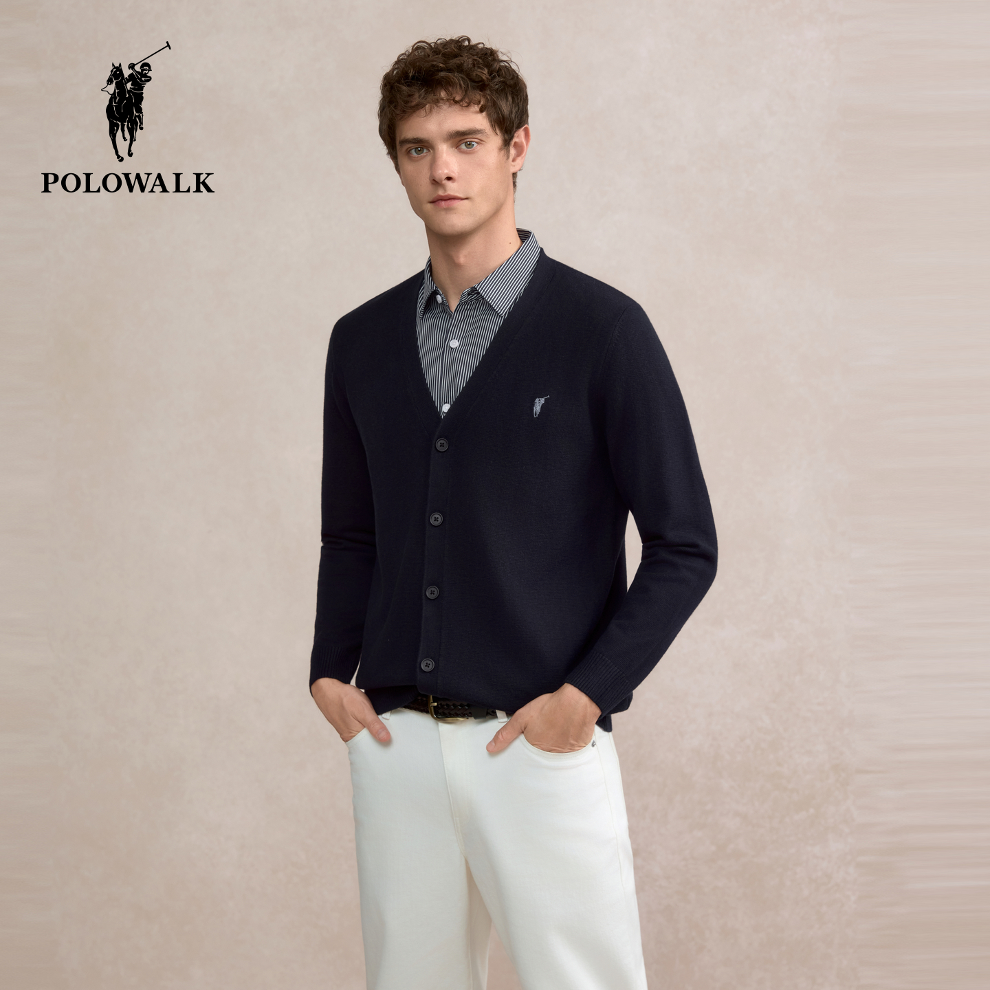 POLOWALK男装针织衫2025秋季新品假两件韩系休闲针织开衫男式