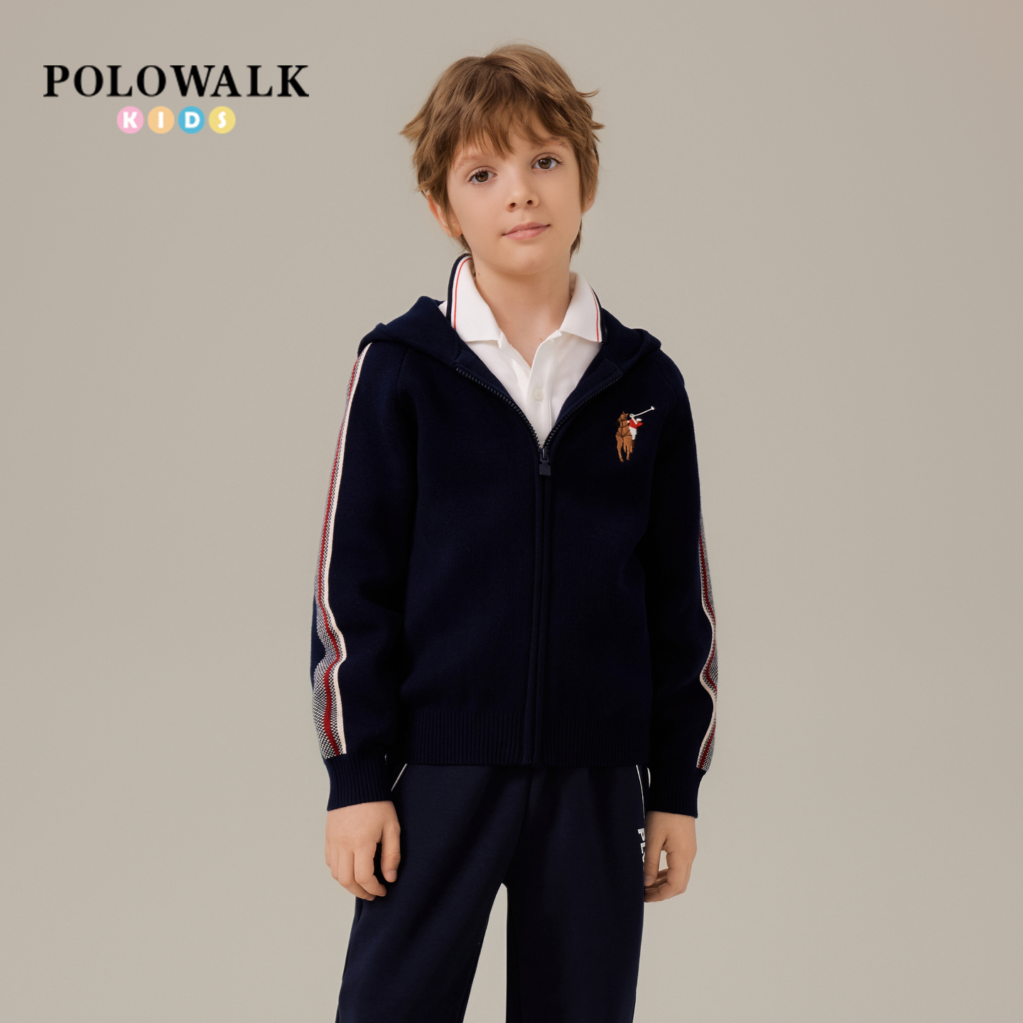 【100%纯棉】POLOWALK童装男童针织衫2025秋季新品男童休闲外套