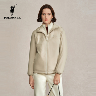POLOWALK女式外套2025冬季新品简约百搭运动风女装连帽休闲外套