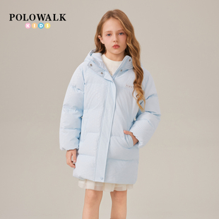 POLOWALK童装女童羽绒服2025冬季新品时尚连帽保暖羽绒90鸭绒外套