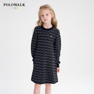 POLOWALK童装女童长袖毛织连衣裙秋冬新品学院风针织裙子