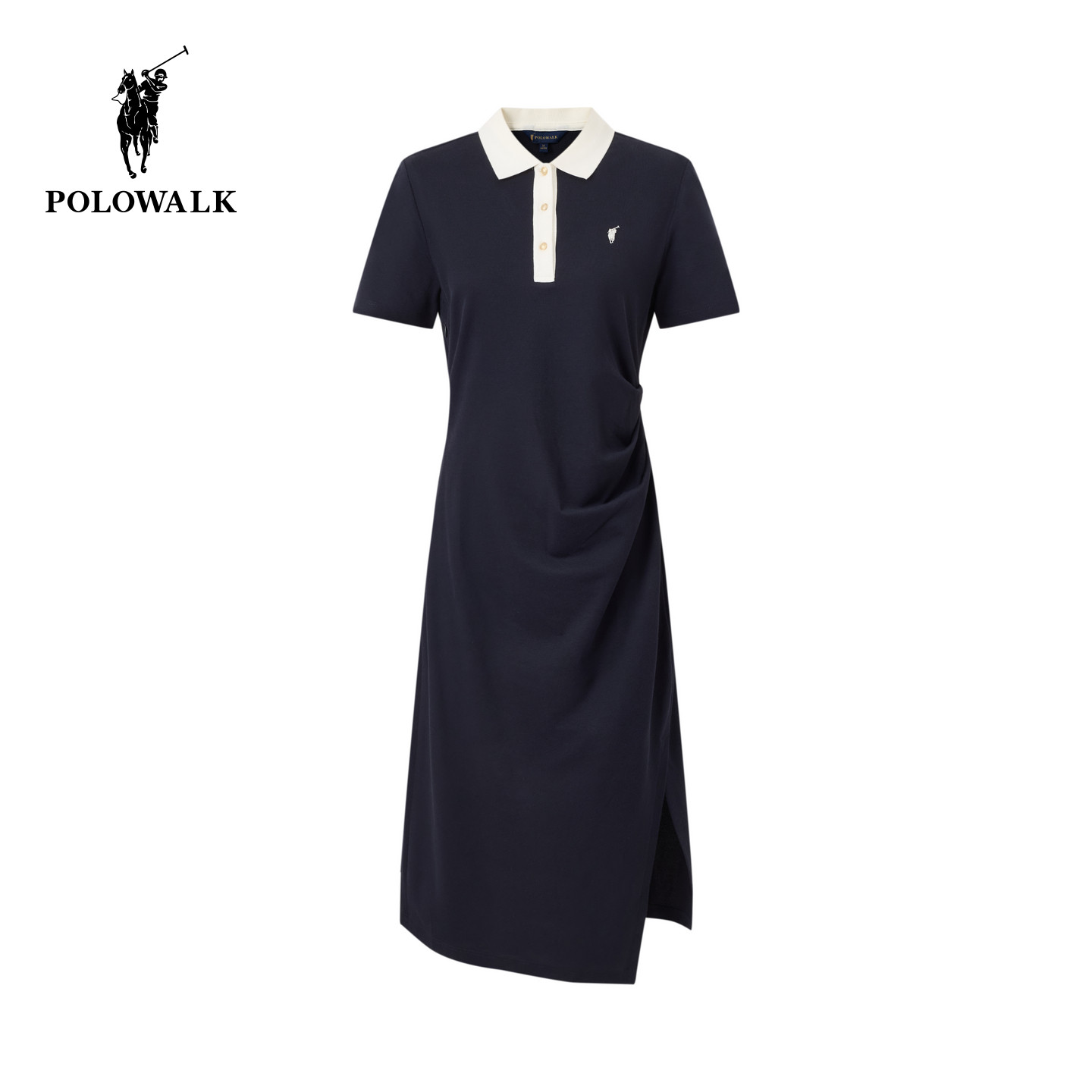 POLOWALK女式短袖连衣裙2026夏季气质显瘦针织短袖中长款POLO裙