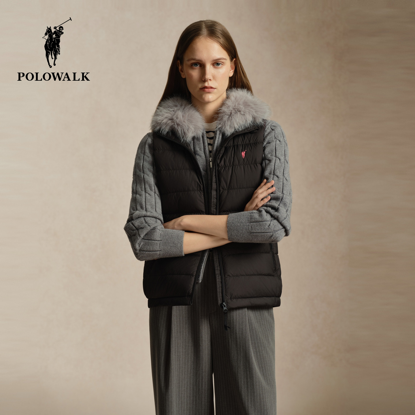 POLOWALK女式羽绒马夹2026冬季新品简约立领保暖舒适轻薄拉链背心