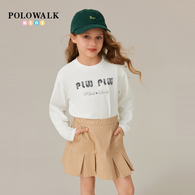 POLOWALK童装女童长袖T恤2025新品女童长袖T恤百搭气质t恤上衣