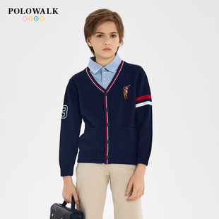 POLOWALK童装男童假两件毛衣秋冬新款中大童长袖针织衫百搭潮
