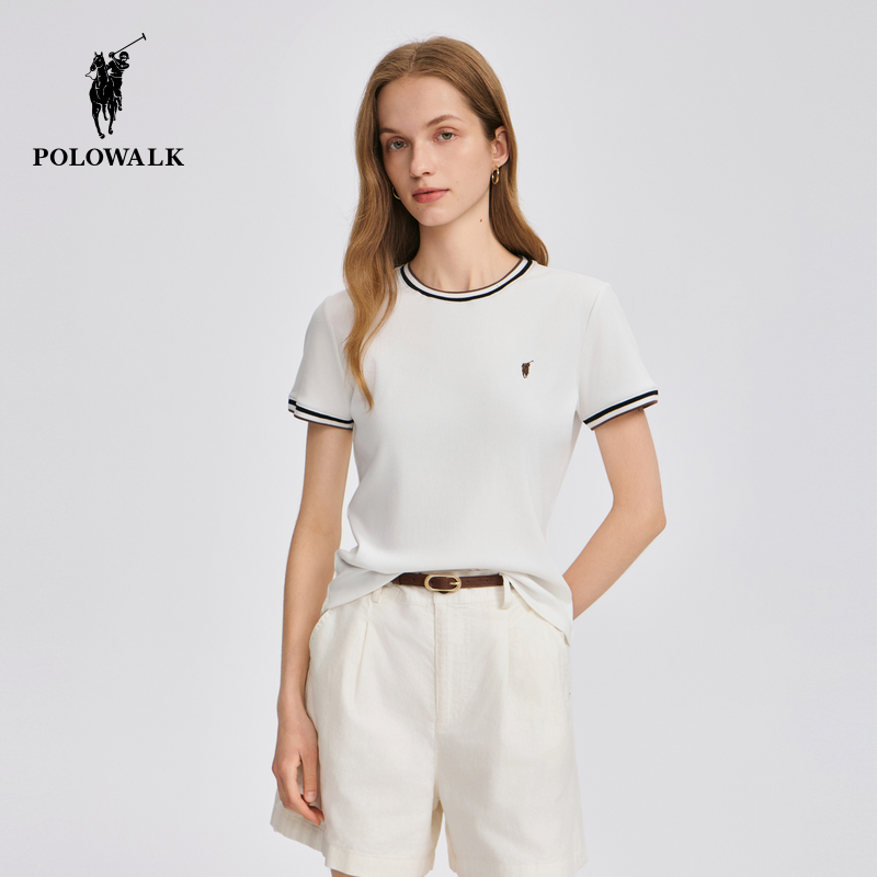 POLOWALK女装2025夏季新品女式短袖圆领T恤简约百搭短袖