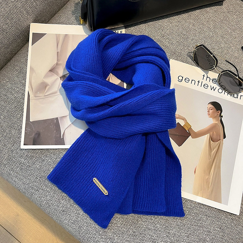 目窕 克莱因蓝100%澳洲纯羊毛围巾秋冬针织加厚纯色蓝色2024新款,服饰配件/皮带/帽子/围巾,围巾/丝巾/披肩,淘宝优惠券,粉丝福利购,淘宝优惠卷