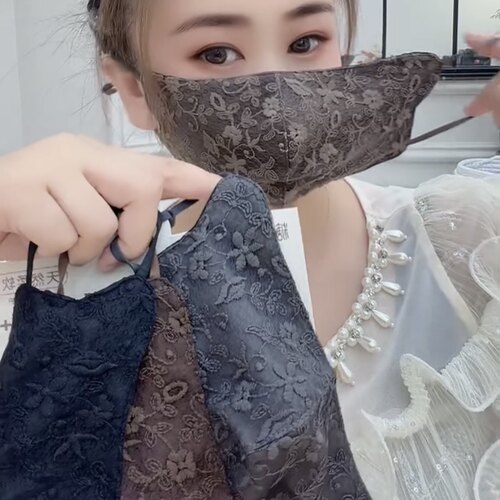 2026秋季新款蔓幽花复古高定蕾丝口罩高颜值女透气保暖防风T1337