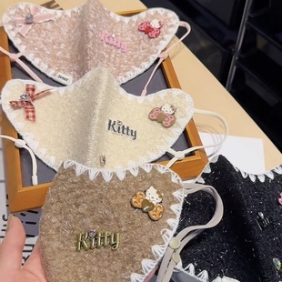 2025实拍韩系可爱毛绒绒蝴蝶结猫咪口罩百搭保暖防风防风口罩