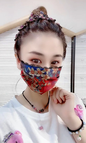 四季款网红同款香云纱口罩花边四级透气民族风口罩爆款洋气防灰尘