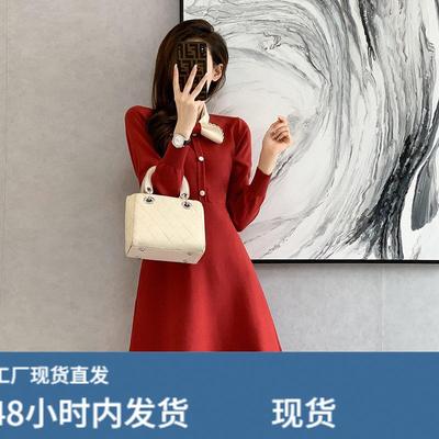 法式覆古ol淑女装甜美气质蝴蝶结领针织洋装春秋毛衣职业打底裙