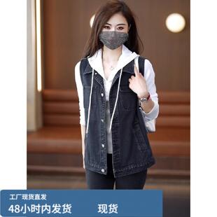 潮牌春秋黑色牛仔马甲女士短款2026新款休闲外搭内袋背心坎肩外套