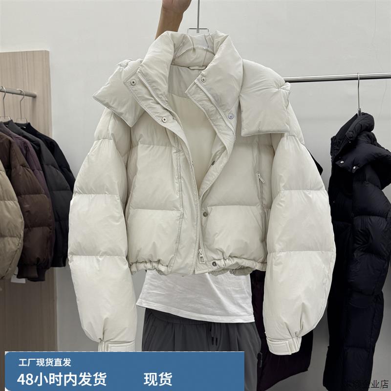 2024秋冬韩版新款连帽小个子短款加厚面包服白鸭绒羽绒服女外套