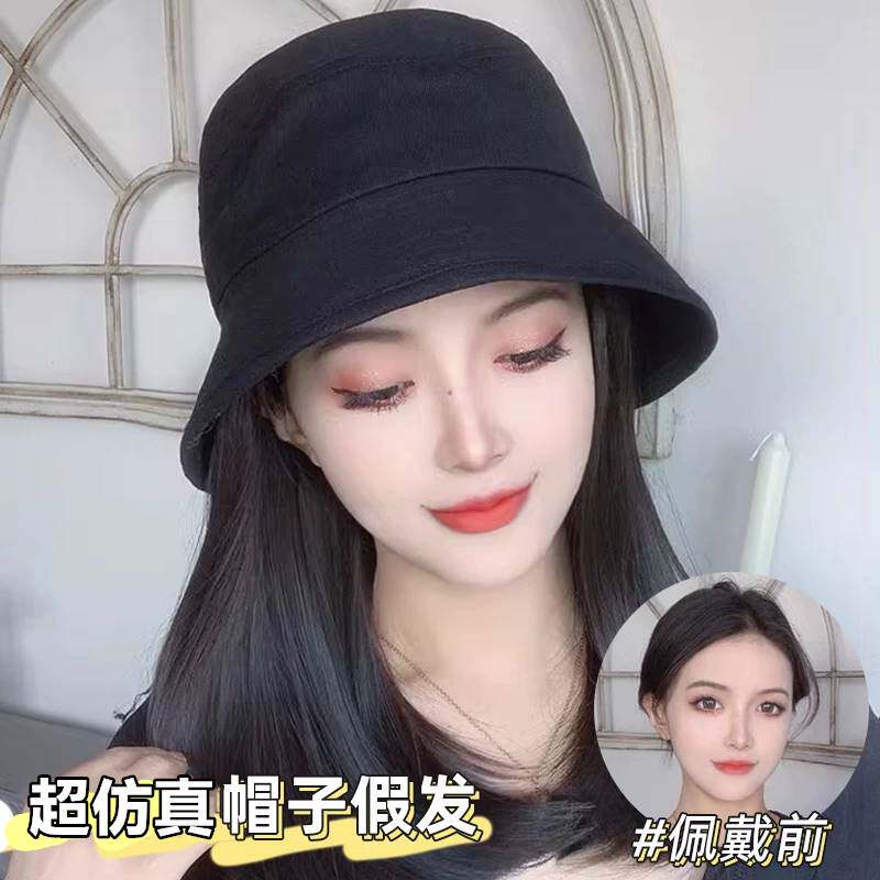 帽子假发一体时尚女士款新款化疗后带假头发的渔夫帽连帽冬天