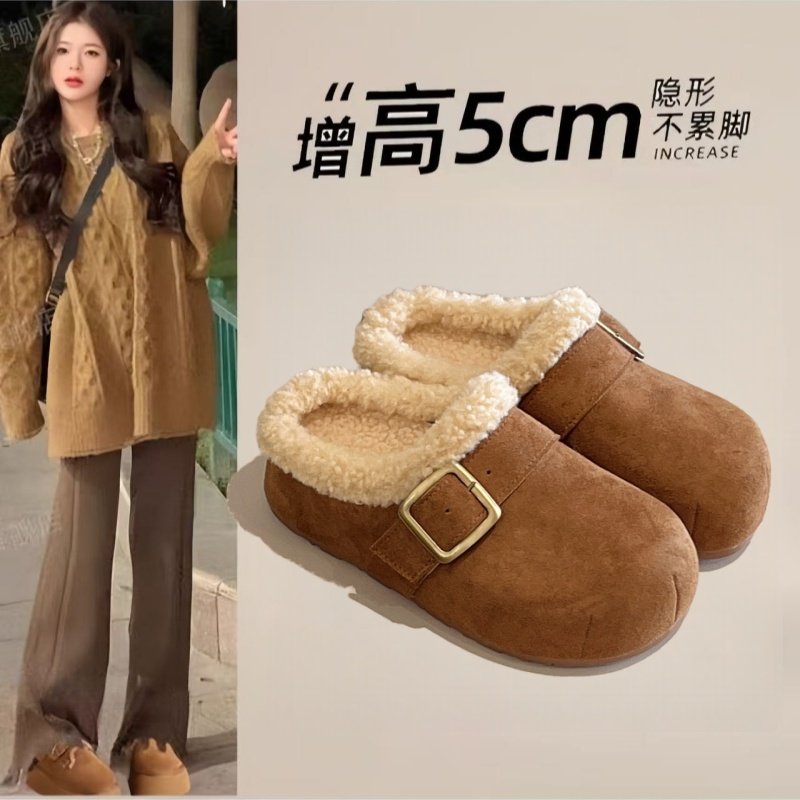 厚底增高加绒勃肯鞋包头毛毛拖鞋2025新款冬季雪地靴34码棉1215r